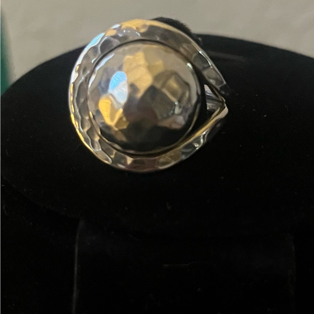 Hammered 925 Silver Sphere Statement Ring - image 4